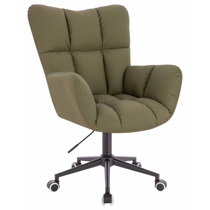 Scaun de birou, Votana, HR650K, Piele Ecologica Premium Soft, Baza Neagra, Khaki