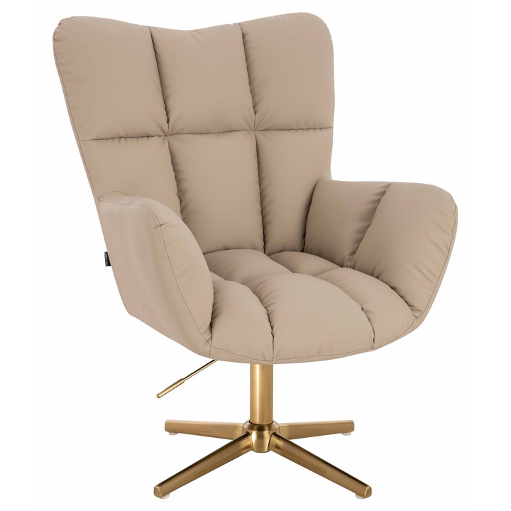 Scaun de birou, Votana, HR650CROSS, Piele Ecologica Premium Soft, Baza Aurie, Crem