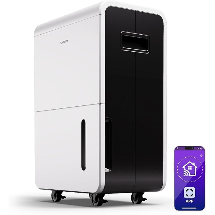 Klarstein Dezumidificator Electric 70 L, Smart, WiFi IoT, Silentios, Pentru Casa, Baie si Subsol, Cu Functie Uscare Constructii
