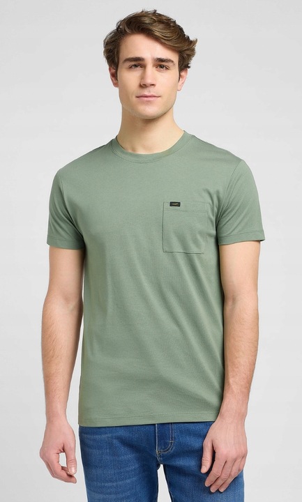 Lee ULTIMATE POCKET TEE póló, slim fit, zöld, pamut, Zöld