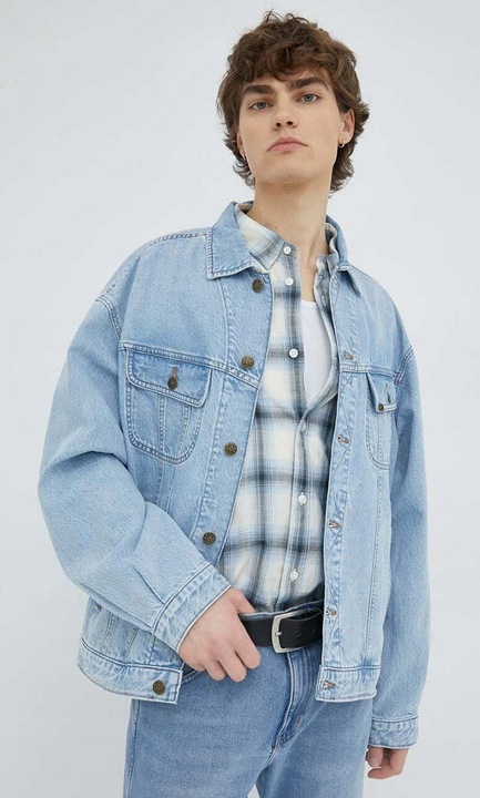 Férfi kabát, Lee, Loose Rider Jacket, világoskék, laza szabású, pamut, kender, M INTL
