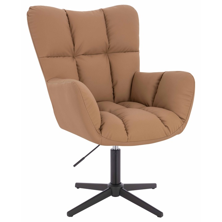 Scaun de birou, Votana, HR650CROSS, Piele Ecologica Premium Soft, Baza Neagra, Caramel