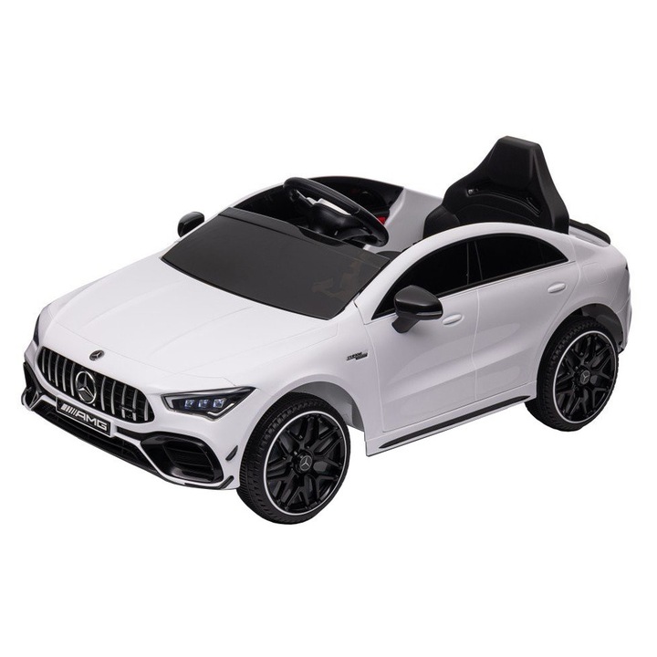Masinuta electrica Premier 4x4 Mercedes CLA-45, 12V, roti cauciuc EVA, scaun piele ecologica, alb
