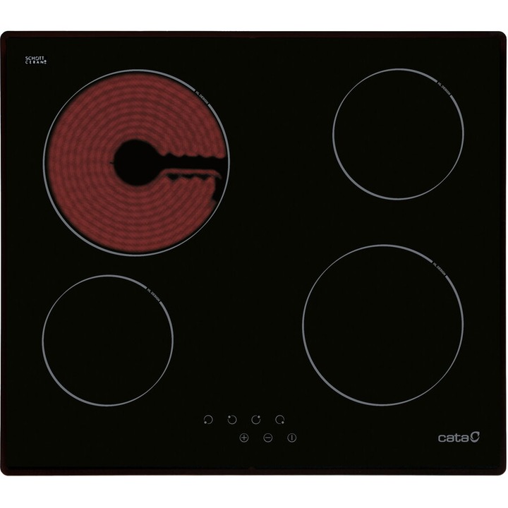 Plită vitroceramică încorporabilă Cata TN 604, 4 zone de gătit, Touch control, Neagră, 59 cm
