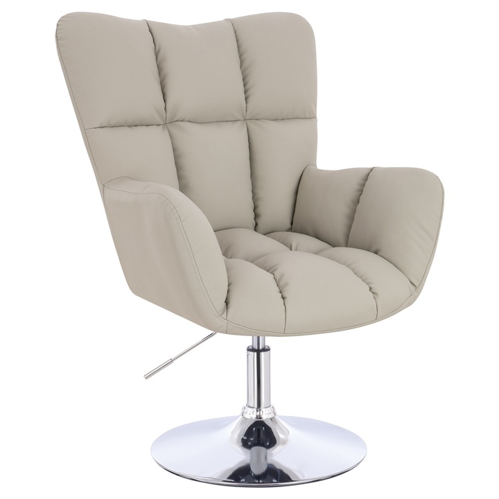 Scaun de birou, Votana, HR650N, Piele Ecologica Premium Soft, Baza Cromata, Ecru