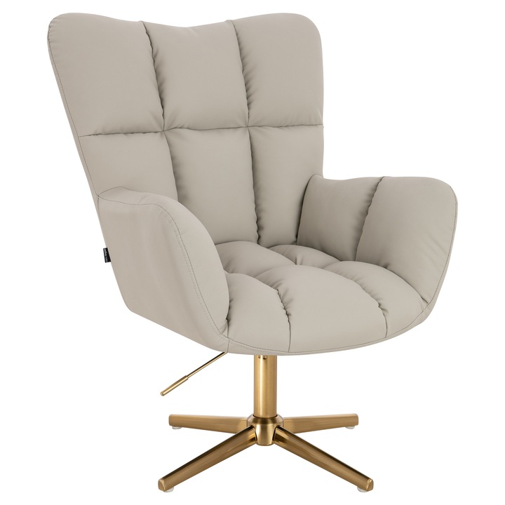 Scaun de birou, Votana, HR650CROSS, Piele Ecologica Premium Soft, Baza Aurie, Ecru