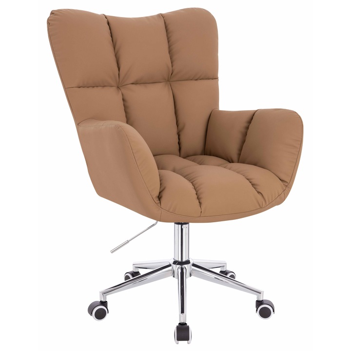 Scaun de birou, Votana, HR650K, Piele Ecologica Premium Soft, Baza Cromata, Caramel