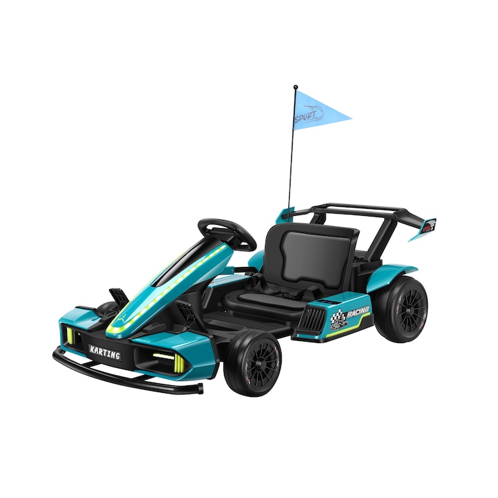 Kart electric Premierkids Go Racing, 2 motoare 200W, 2 baterii 18V, verde, 117x81x28cm
