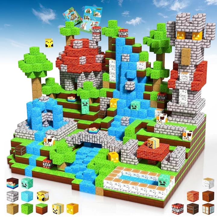 Set de blocuri de constructie magnetice, Bedee, Constructii 3D, Educational/Creativ, Material Solid Non-Toxic, Dezvolta imaginatia si abilitatile mortice, Numeroase posibilitati de construit, Cadoul Perfect pentru Copii, Multicolor