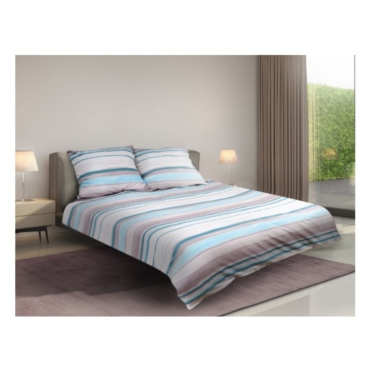 Ágyneműhuzat, MULTITEX, szatén, 100% pamut, 160x200cm, 2x70x80cm, kék csíkos