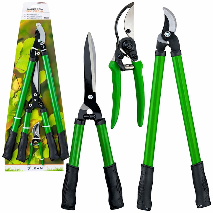 Set foarfeci gradinarit LEAN 3 piese, verde, pentru taiere ramuri, taiere arbusti, taiere flori