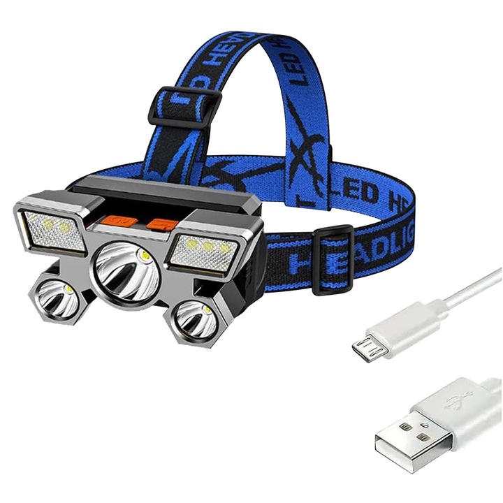 Акумулаторен челник, 9 LED Cree XPE, 4 режима на осветление, водоустойчив IPX4, 80g, пълен комплект