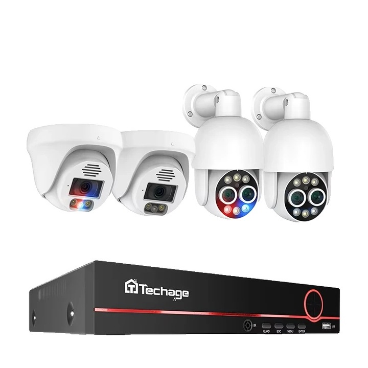 8-канален NVR комплект за наблюдение с 4 камери, 8MP резолюция, нощно виждане, P2P свързаност, 20м кабел