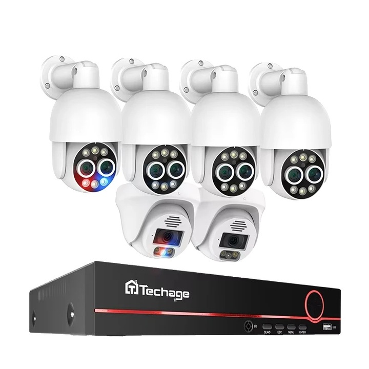 Kit Supraveghere 8CH cu 6 Camere 5MP, Detectie AI, Comunicare Bidirectionala, No HDD Integrat