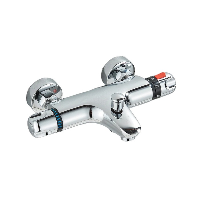 Zuhanycsaptelep szett, termosztatikus vezérlés, sárgaréz test és kifolyó, állítható távolság 5-17cm, HW3