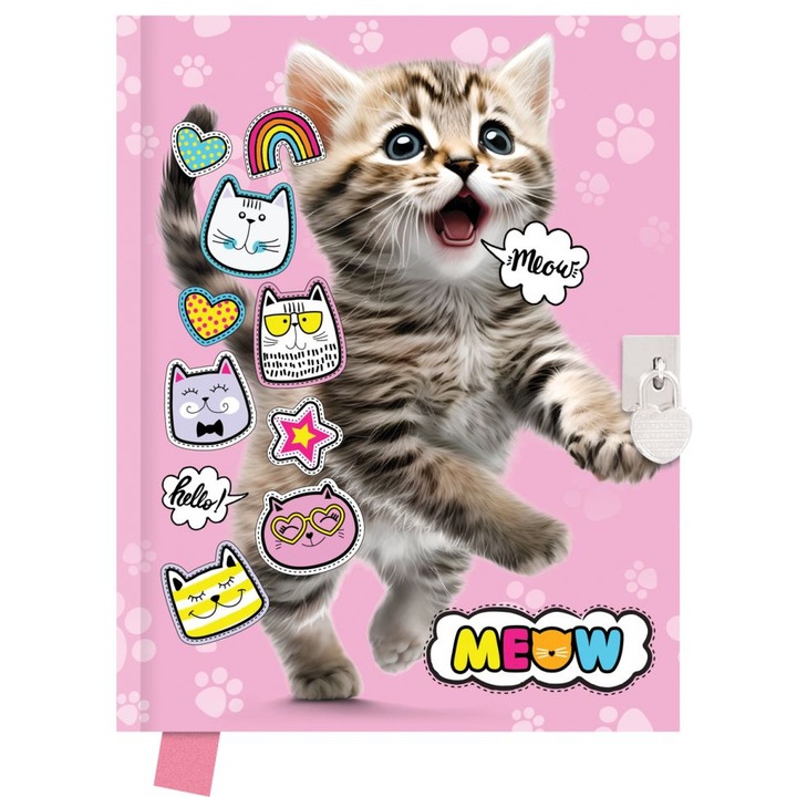 Happy Color lakatfüzet, 80 lap, 14x18cm, macska motívum, csillogó díszítőelemek