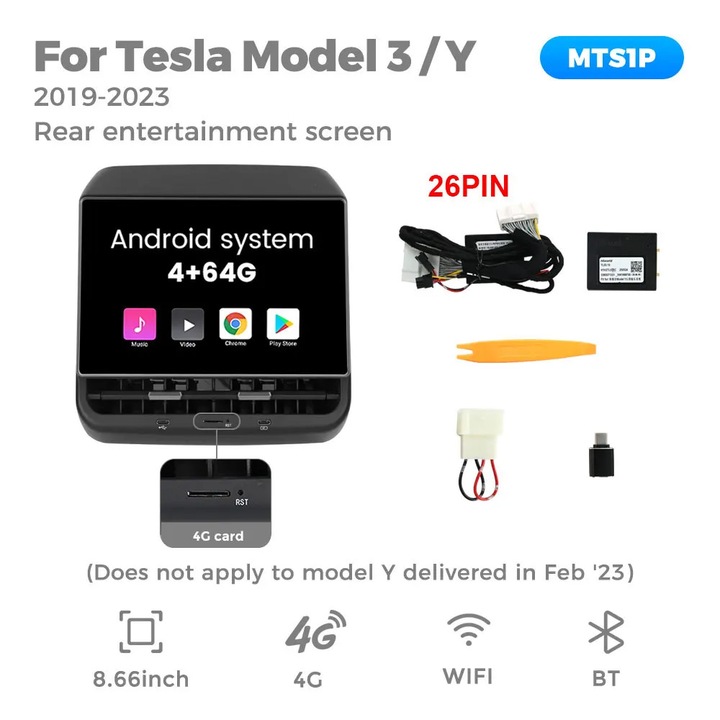 Ecran auto, 8.66 inch, Android 13, 4G, Bluetooth, WiFi