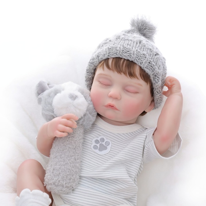 Кукла бебе, Swjoyol, Силикон, 3 години+, 50см, Сив