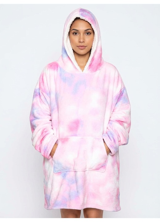 Hanorac stil Patura, Bluza Supradimensionata cu Gluga Calda Moale, Roz, marime universala