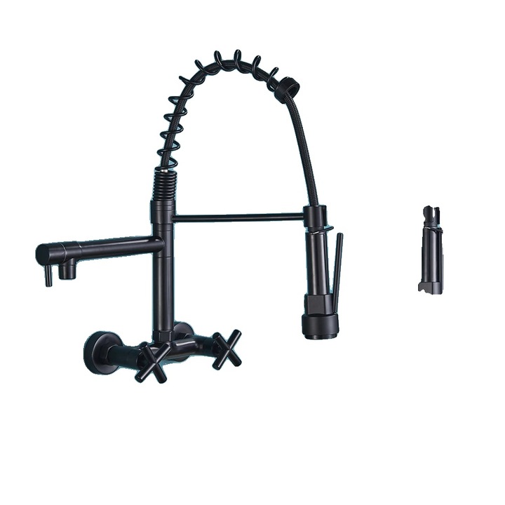 Fali mosdó csaptelep, fekete, modern design, kerámia betét