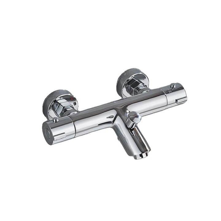 Termosztatikus csaptelep, falra szerelhető, króm, sárgaréz, modern design