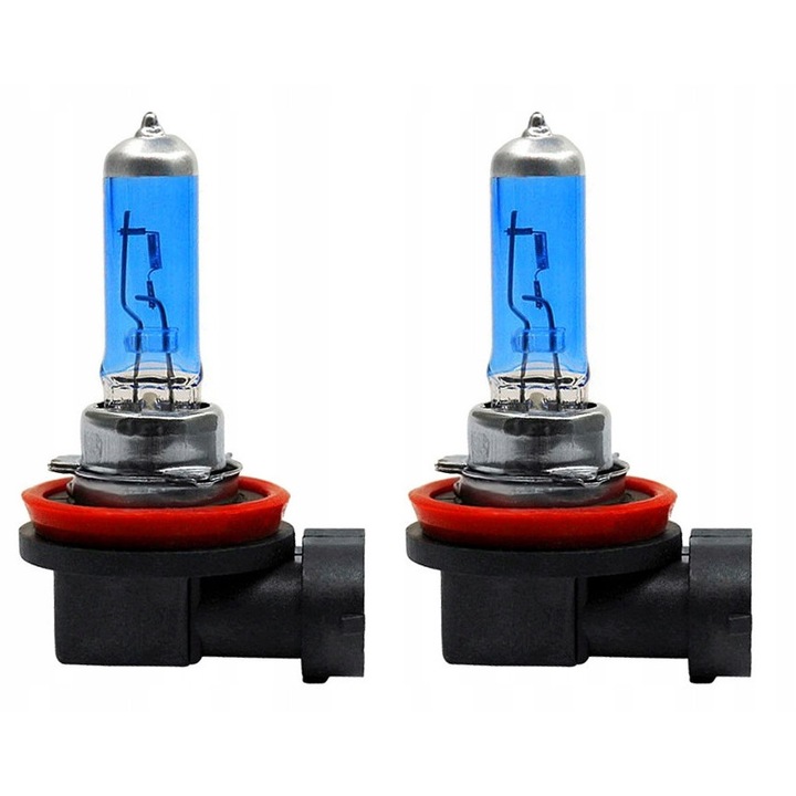 Set 2 Becuri H11 12V 55W Super White AWParts, 1350Lm, Sticla quartz cu filtru UV, Korp metalic inoxidabil