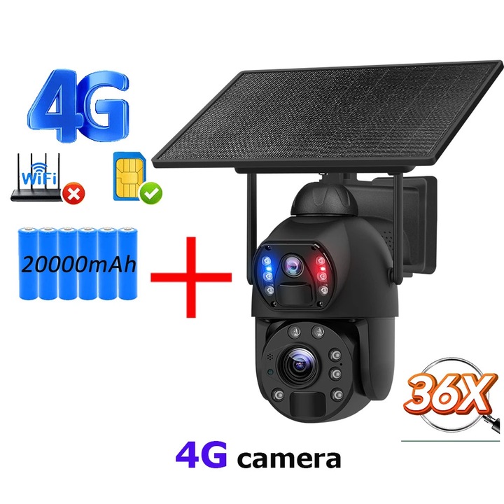 Camera de supraveghere, 8MP, zoom optic si digital 36X, 4G, design compact, rezistent la intemperii