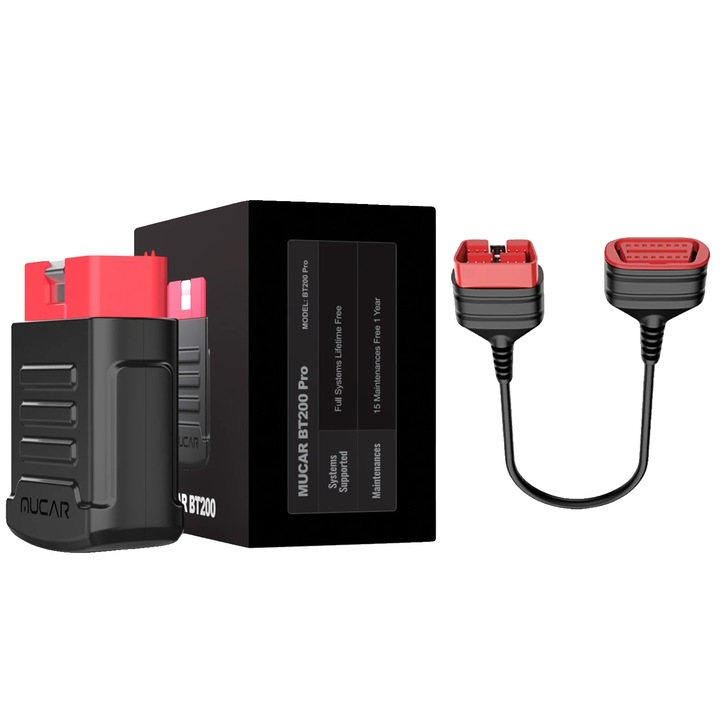 Tester autó OBD2, BT200 Pro kábellel, teljes diagnosztika, Bluetooth kapcsolat, 15 visszaállítási funkció, 0.2kg
