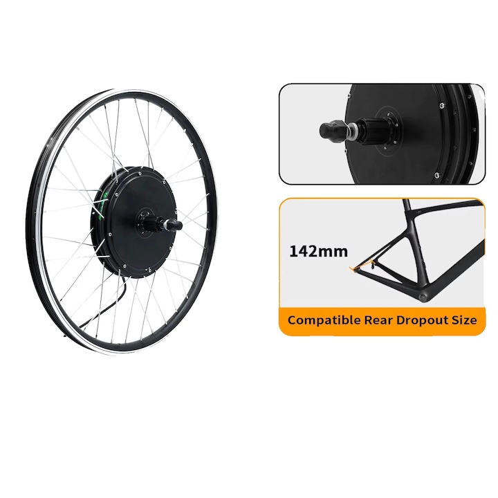 Kit de conversie bicicleta electrica, motor hub 1000W, 48V, 26 inch, instalare completa