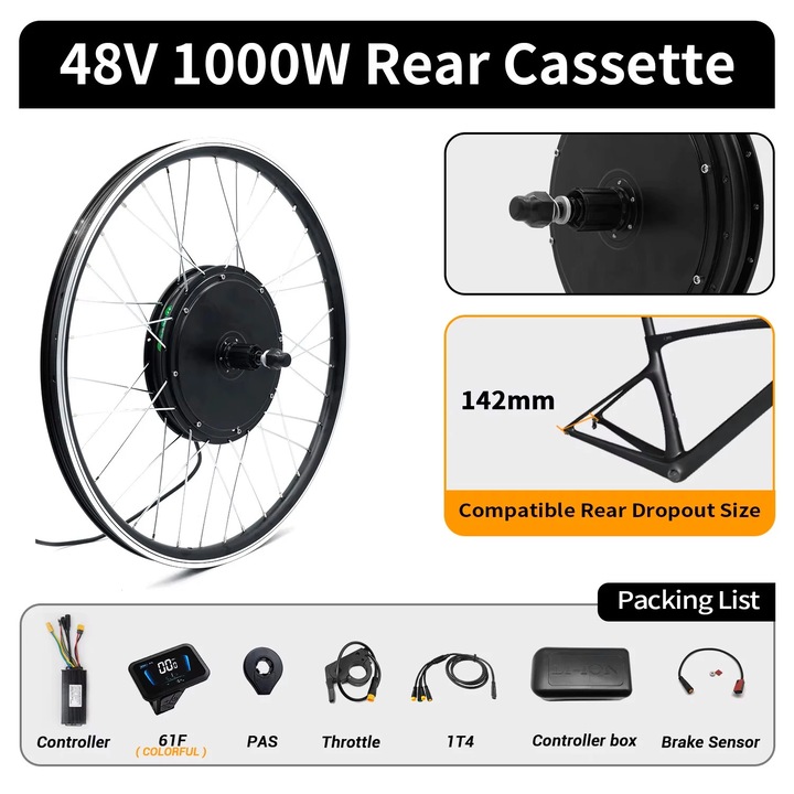 Kit de conversie bicicleta electrica, 48V 1000W, compatibil cu biciclete de 26-29 inch