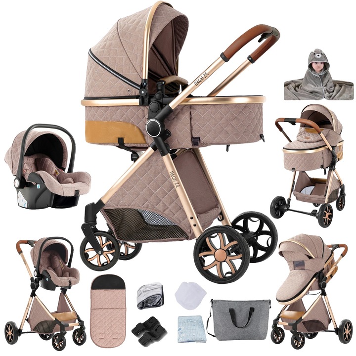 Marsupiu pentru bebelusi, compact, absorbant de socuri, khaki, 20kg, pliabil