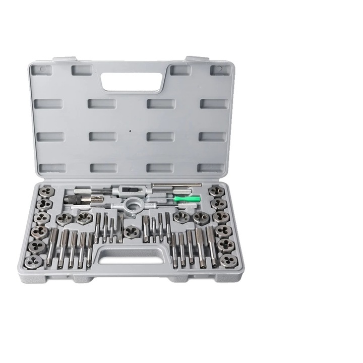 Set de filiere si tarozi, 40 piese, otel, filete metrice grosiere si fine, cutie de depozitare organizata