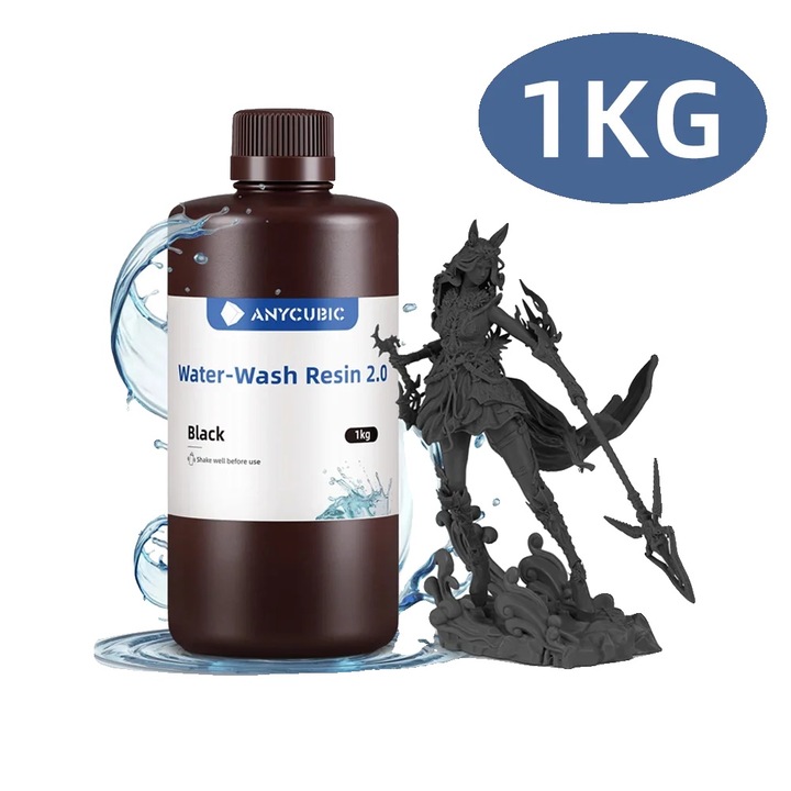 3D nyomtatási gyanta, 1kg, fekete, könnyen tisztítható, alacsony viszkozitású