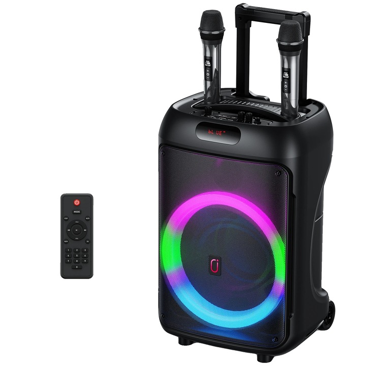 Masina de karaoke, 40W, Bluetooth, microfoane wireless, efecte de iluminare RGB, 12x10x8in