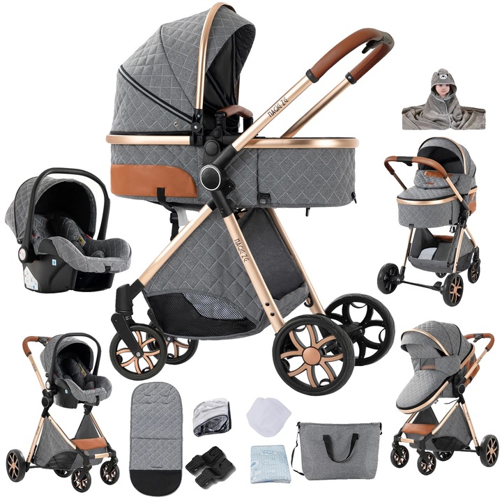 Marsupiu pentru bebelusi, compact, absorbant de socuri, gri, capacitate 20 kg