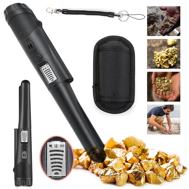 Detector De Metale Pinpointer Portabil, Indicator De Metale Impermeabil, Accesorii Pentru Vanatoare De Comori, Scanare La 360° Cu Vibratii Pentru Vanatoare De Comori Cu Monede De Aur, Adulti Si Copii