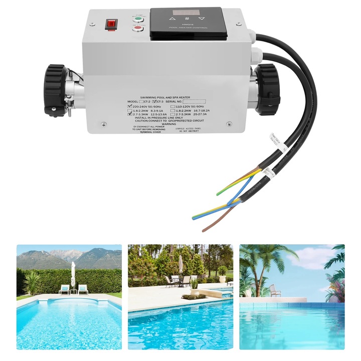Incalzitor de piscina, 3KW, 220V, inox, 39.8x13x15.2cm