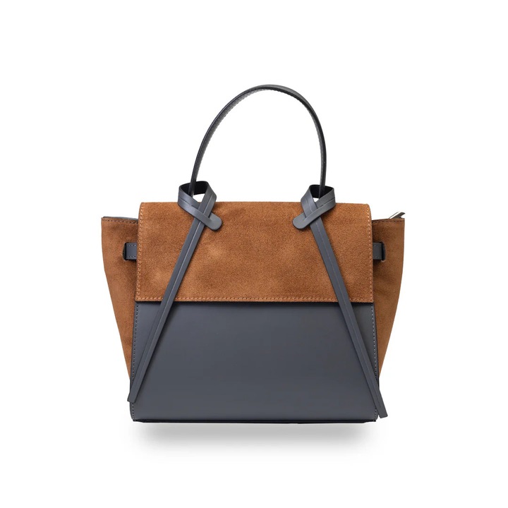 Női barna-szürke valódi bőr táska Erika