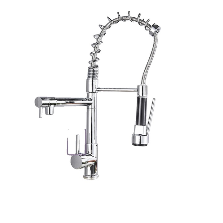 Konyhai csaptelep két kifolyóval, 360°-os forgatás, króm, munkalapra szerelhető