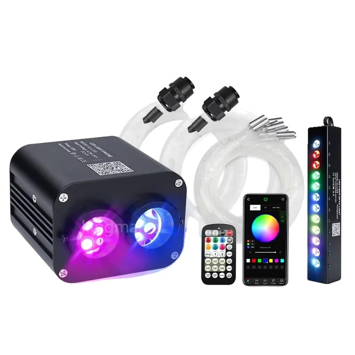 Lumini cu fibra optica, control inteligent, efect de sclipire, set 2 bucati, priza pentru bricheta auto