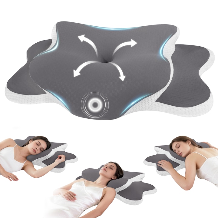 Perna ortopedica pentru dormit BALITTA®,100% memorie din spuma, beneficii medicale, cu fata detasabila, potrivita pentru dormitul pe o parte, pe spate sau pe burta, 65x39.7x14/9CM