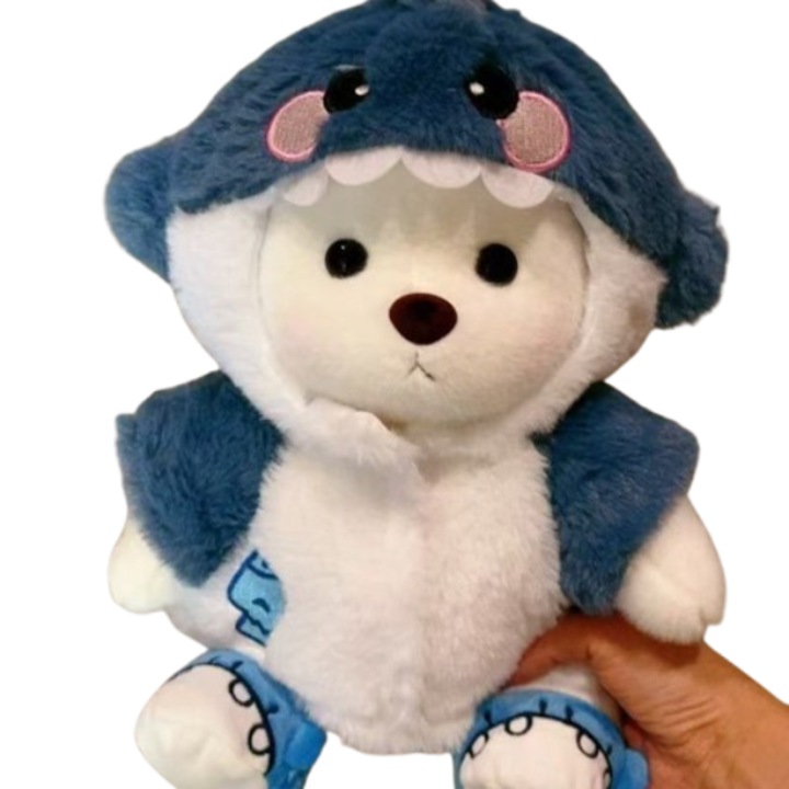 Set papusi 30cm, costum rechin albastru + incaltaminte + urs polar