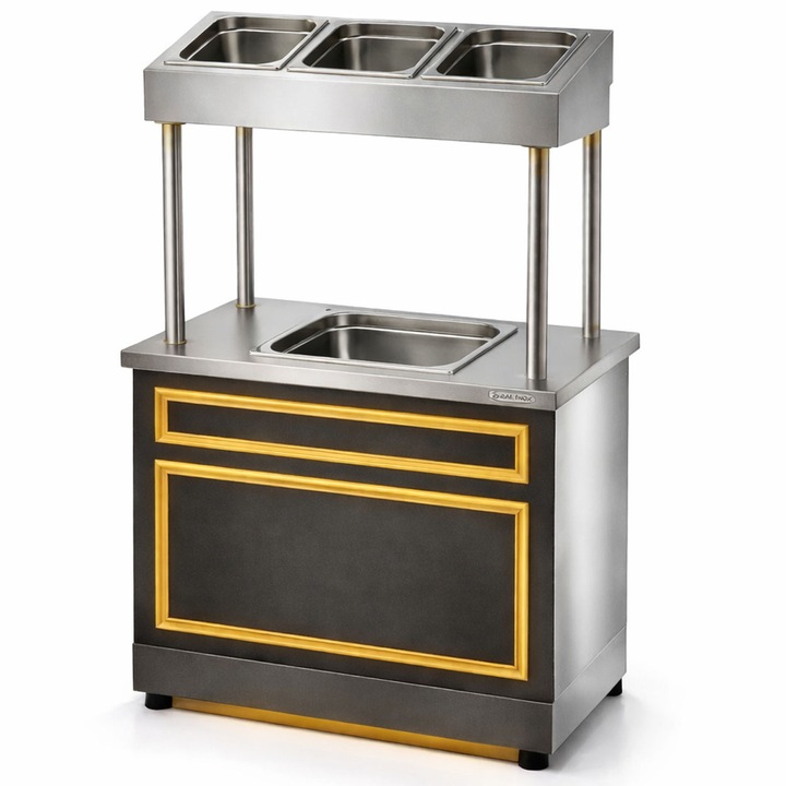 Unitate tacamuri paine Ideal Inox 600x700x850 MDF GRI cu insertii AURII si blat INOX