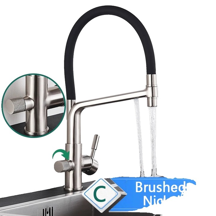 Baterie sanitara, Brushed Nickel C, constructie din alama, operare cu doua manete