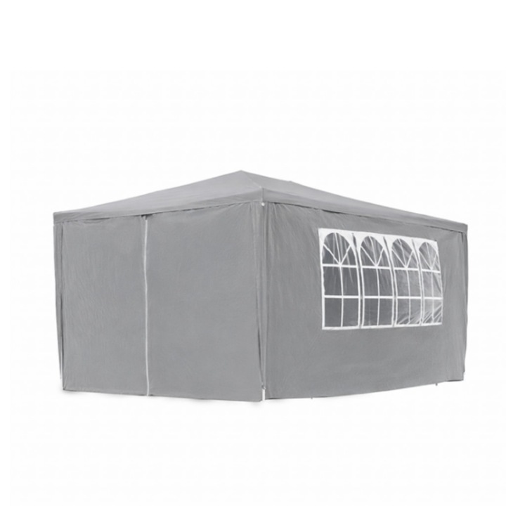 Градинска парти шатра, Стабилна стоманена конструкция, Водоустойчив покрив от полиетилен 90 г/м², Шатра за двор, Градина и събития, 4 х 3 метра, Сив