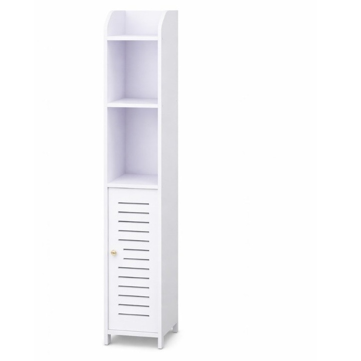 Dulap Organizator Baie Powerking PK80-2457-A, Tip Turn Slim, Inaltime 80 cm, Impermeabil, cu Suport Hartie Igienica si Depozitare, Alb Mat