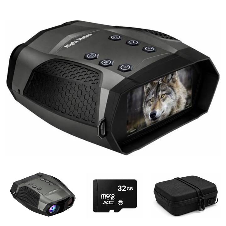 Binoclu Digital cu Vedere Nocturna 4K UHD, Rimenss, 40MP Foto, Inregistrare Video & Playback, Night Vision 800m, Infrarosu 3 Nivele, Zoom Digital 8X, Ecran LCD 3”, Utilizare Zi si Noapte, Baterie 5000mAh, Autonomie 12h, Incarcare USB-C, Card 32GB Inclus