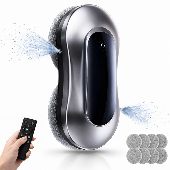 Robot Curatare Geamuri Profesional, Rimenss, Aspirator Geamuri cu Spalare si Stergere, Pulverizare Bidirectionala, AI Smart Navigation, Detectare Automata Margini, Suprafete Multiple, Control Wireless, 3000Pa Aspiratie, Sistem UPS Anti-Cadere, 72W