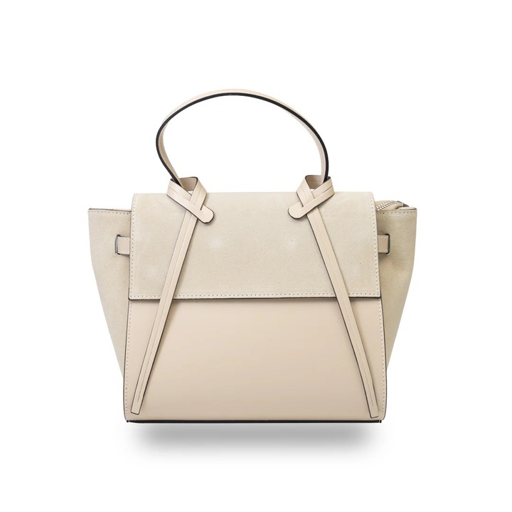 Geanta dama din piele intoarsa naturala bej Erika