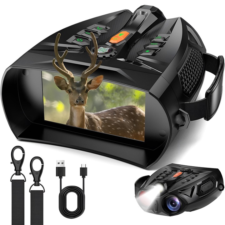 Binoclu Night Vision 4K, Infrarosu 800m, Ecran HD 4 Inch, Video 48MP Foto, Zoom 10x Digital, Baterie 5000mAh, Vanatoare, Camping, Supraveghere Ferma, Outdoor, Nocturn, 7 IR